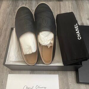 CHANEL Black Leather Loafers